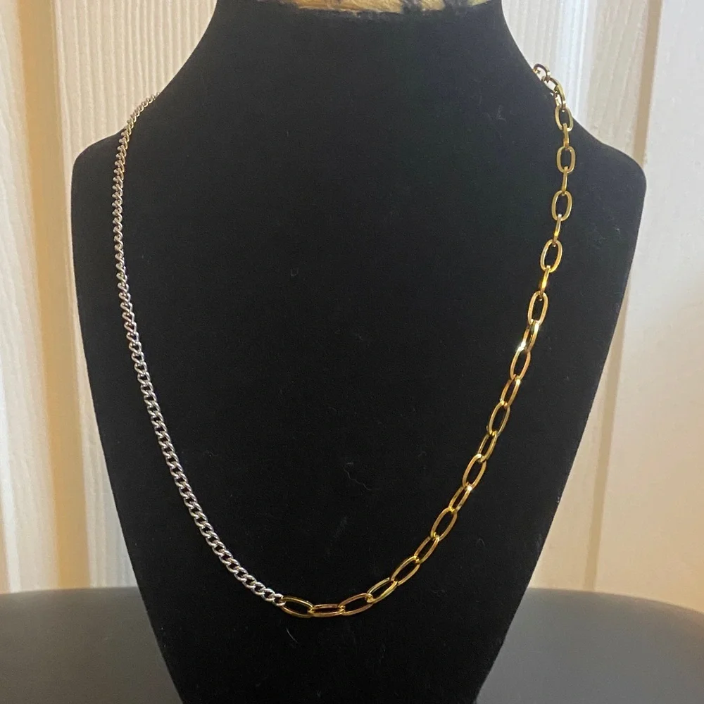 Unisex Two-Tone Stainless Steel 22” Chain Necklace - Picture 5 of 6